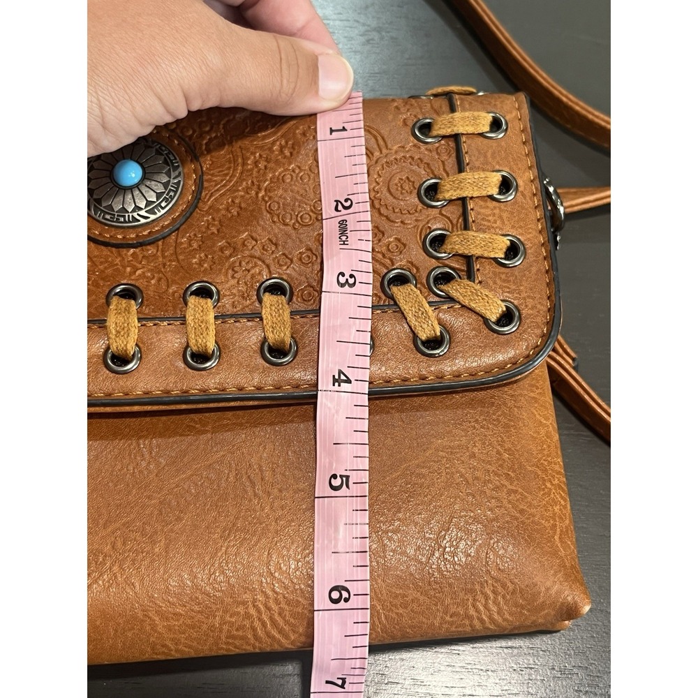 Sam & Hadley Brown Purse Tourqoise Detail Adjustable Strap Small - Picture 9 of 10